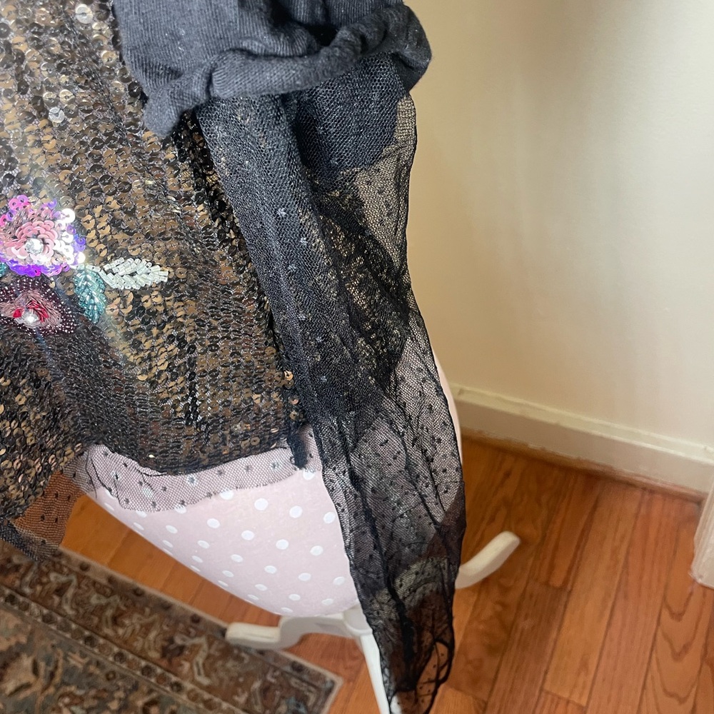 Free People Black Sequin Life Of The Party Mesh Sleeve Top - Picture 4 of 8